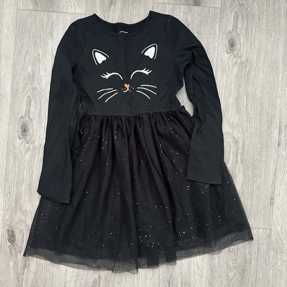 Black Cat Face Dress with Sparkle Skirt Girls 7 - Picture 1 of 3